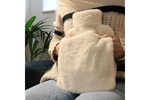 ZLEEPY® Pouchy Luxury Faux Fur Hot Water Bottle | Super Soft Vegan Faux Fur | Hand Pouch for Warmth | Removable Cover | 2L for Long-Lasting Heat | Comes with Premium Travel Cover | Winter White