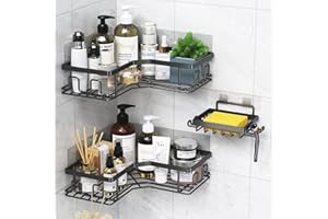 COIDAK Shower Corner Shelves,No Drill Shower Caddy Bathroom Organizer Basket Shelf with Hooks Soap Holder Wall Mounted Shower Storage 3 Pack