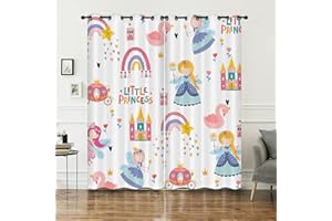 HOSIMA Mädchen Vorhänge Blickdicht Gardinen Mit Ösen,2-Set 140x260cm Kleine Prinzessin Mädchentraum Schloss Schwan Schön Leichte & weiche Verdunklungsvorhänge für Wohnzimmer(Mädchen 140x260cm)