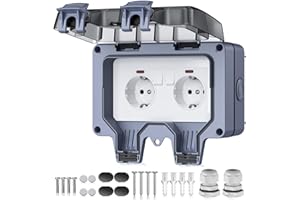 EYPINS Gniazdko zewnętrzne, natynkowe, IP66, odporne na warunki atmosferyczne, 2-krotne gniazdko zewnętrzne do ogrodu, kuchni, garażu