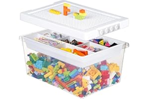 Greentainer Storage Bins with Lids for Lego Cube Kids Toy Box Stackable Plastic Boxes Organiser with Removable Tray Craft Containers for Building Blocks Bricks Puzzle Board Organizer Accessories
