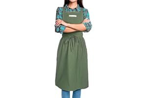 SPDYCESS Tabliers Femme Style Japonais X Forme Double Poches Coton Cuisine Tablier Couleur Unie Bavette pour Familial Restaurant Jardin Barbecue Café Dessin Lavables en Machine