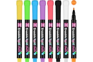 OFFCUP Marcadores de borrado en seco, 8 bolígrafos de pizarra blanca, marcadores de tiza líquida, marcadores de pizarra blanca, marcadores de pizarra borrable, marcador compacto de punta fina para