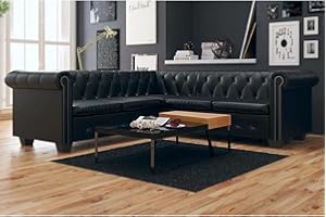Festnight Ecksofa Eckcouch Sofa L Form Retro Couch 5 Sitzer Chesterfield Sofa Kunstleder Wohnzimmersofa Loungesofa Wohnzimmer Sofas & Couches Schwarz