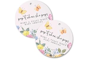 LASHICORN Pop It When She Pops Butterfly Tags | 30 pk, 2.5” Pink Floral Butterfly Labels for Champagne Bottles Pink Bubbly Labels for Mini Bottles Baby Shower Favor