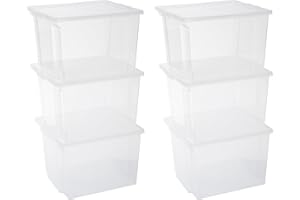 Iris Ohyama, Storage Boxes with Lids, Plastic Storage Box with Lid, Stackable inside & out, 30L/6Pack, BPA Free, Clear, W42 x D35.5 x H26.5cm, USB-M