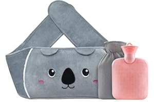JSDOIN Borsa Acqua Calda 1L Borsa dell'acqua Calda Peluche in gomma con morbida copertura in vita 3 in 1 per collo, spalle, schiena, gambe, addome, vita calda Alleviare i Dolori Muscolari