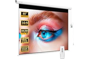 LUX-SCREEN Pantalla de Proyector Eléctrica 80 Pulgadas 16:9 Luxscreen, Área Visible Blanca 177 x 100cm, Requiere un Espacio de instalación de 203cm, Instalación a Pared ó Techo, con Mando