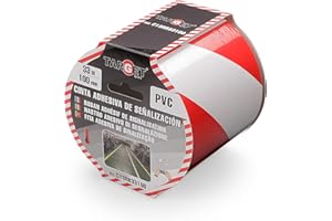 TARGET - Cinta de Señalización Adhesiva | Para Marcaje de Suelos y Objetos, Advertecia de Seguridad (ROJO Y BLANCO, 33 M x 100 mm)