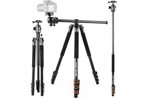 Trípode Camara 200cm,Andoer Trípode Fotografía de Aluminio Portátil con Monopie 136cm con 360° Columna Central y Rótula de Bola Placa de Liberación para Cámara Video