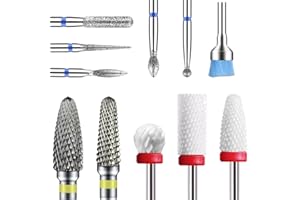 Depvko 11PCS Ceramic Cuticle Nail Drill Bits Set: Professional Tungsten Carbide Ceramic Efile Bits, Electric Drill Bits for Nails + Brush, 3/32'' Cuticle Cutter for Acrylic Gel Nail Manicure Pedicure