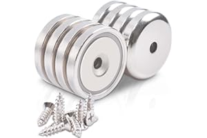 MIN CI Imán de neodimio extra fuerte, imanes fuertes grandes con agujero 36 x 8 mm, 8 unidades fuertes imanes tornillos para pizarra magnética nevera plana Imán olla