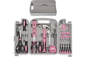 ToughHub 56 pcs Tool Kit – Complete Household Tool Set for Home Repairs & Maintenance - Best Pink Tool Box with Tools Included Plier, Hammer, Screwdriver, Adjustable Wrench, and Hex Key Set