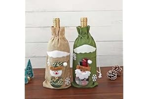 SIXIUDIA Wein Geschenktüten, Weihnachten Geschenkbeutel,Stück für Weihnachten, Partys, Tisch Dekorationen, Geschenke Hessische Taschen Baumwoll-2 (Beige und grün)