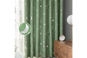 ‎FREYAMY Freyamy Vorhang Blickdicht Grün Mond Sternenvorhänge 2 Stück,183x117cm (HxB) Niedliche Vorhänge mit Ösen Lichtundurchlässig thermovorhang kälteschutz Gardinen Lärmschutz für Kindervorhänge