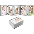 4x6in 5 Folding Picture Frame - Christmas Collage Photo Frame for Desk, Foldable Hinged Photo Frame with 5 Opening, Tabletop Multiple Family Picture Frame for Christmas Birthday Gifts (Gray Blue)