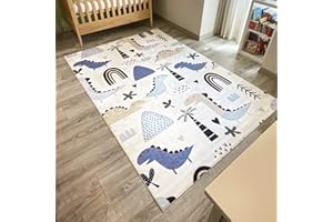 Nazar Tapis Chambre Enfant, Tapis Bébé, Tapis Enfant pour Fille et garçon à Motifs Dinosaure, Carte du Monde et Animaux (740 Bleu, 80x150 cm)