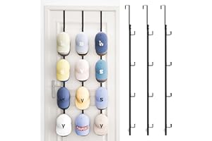 SWTYMIKI Over Door Hat Rack - 3 Packs Metal Hanging Hat Organizer with 12 Hooks Design, Baseball Cap Hanger Organizer Storage Holds up to 60 Caps for Door, Bedroom, Closet（Black）