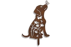 DKANT Decoracion Jardin Exterior Perro de Metal (35x50 cm) - Figuras Jardin - Estacas Decorativas - Animales Decorativos de Exterior para Clavar en la Tierra