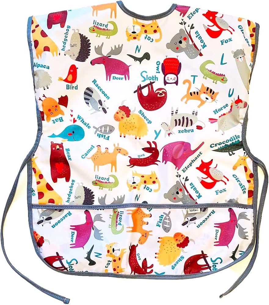 Yorni 3-6 Yaş Zoo Kısa Kollu Sıvı Geçirmez Önlük, Makinede Yıkanabilir, Boya, Oyun ve Yemek Zamanı