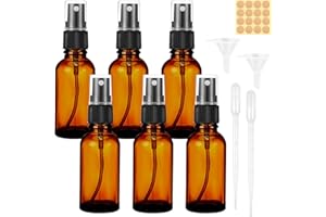 Maxmoc 30ml Braunglas Sprühflasche, 6 Stück Sprühflasche Klein Glas, Nachfüllbar Zerstäuber Sprühflasche mit Trichte, Tropferr und Etiketten für Wasser Alkohol Kosmetik Parfüm Aromatherapie