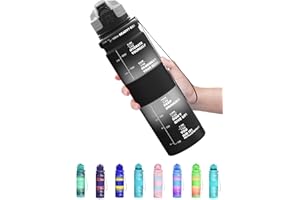 Coolfel Borraccia 1 litro/500ml, Bottiglia d'acqua Motivazionale con Segni di Tempo, Borraccia Palestra A Prova di Perdita senza BPA Plastica per Bambini, Scuola, Ciclismo Sportiva, Sport