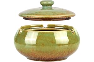 AIRMSA Posacenere in ceramica con coperchi, Sigarette Posacenere Antivento, Vassoio per cenere da fumo da tavolo, Posacenere per sigarette per uso interno o esterno, per Casa, Ufficio, Balcone (Verde)