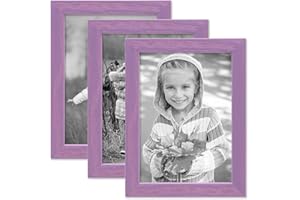 PHOTOLINI Bilderrahmen Kinderzimmer 10x15 cm Lila, 3er Set Wechselrahmen farbig, Holz, Acrylglas, Made in Germany, zum Aufstellen & Aufhängen, mit Zubehör - für bunte Kinderbilder