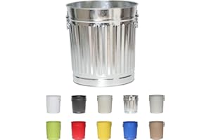 Jinfa Pattumiera per differenziata bidone spazzatura vintage in metallo cesta porta giochi contenitore cibo cani | SOLO secchio senza coperchio | Zinco | Misura: L | Ø 36 cm, h 36,5 cm | Vol. 35 litri