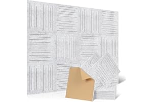 Yrendenge Pannelli acustici a strisce, 12 pezzi, pannelli acustici autoadesivi, pannelli acustici, ad alta densità, isolamento acustico, da parete, per soggiorno, studio, colore grigio
