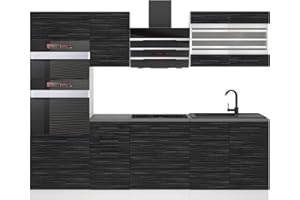 B BELINI GROUP Belini - Blocco cucina Tracy, mobili da cucina, 240 cm, senza elettrodomestici con pensili e armadi, con controsoffitti, in ebano reale