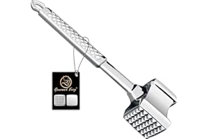GOURMET EASY Stainless Steel Meat Tenderizer Tool, Premium Meat Mallet with Non-Slip Grip, Dual-Sided with Heart Shape Design for Tenderizing Steak, Poultry & Chicken Cutlet, Dishwasher Safe, Lifetime Replacement