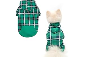 EXPAWLORER Plaid Dog Hoodie British Style - Tartan Pet Clothes Warm Dog Jumper with Lead Hole, Hooded Puppy Sweatshirt Cold Weather Clothing Outfit, Winter Coat for Small Medium Large Dogs, Green M