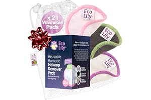 Eco Lily® Reusable Makeup Remover Pads – 21-Piece Gentle Cotton Bamboo Face Pads Set – 7 Eye Makeup Remover Pads, 7 Reusable Face Pads and 7 Exfoliating Cleansing Pads