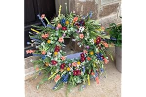 CCUUHJ 55CM Spring Summer Artificial Daisy Lavender Wreath,Wildflower Summer Silk Wreaths for Front Door Home Wall Wedding Festival Farmhouse Holiday Decor (Green-55cm)