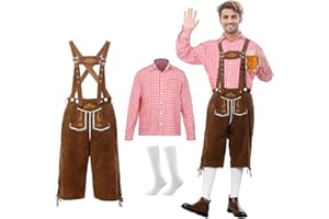 Suffolly Lederhosen Men 3pcs Oktoberfest Outfit Including Top,Trousers,Stockings Oktoberfest Costume Men Lederhosen Costume German Halloween Fancy Dress