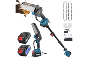 MINENICE 2 IN 1 Akku Teleskop Hochentaster & 6 Zoll Mini Kettensäge, 4.9-6.8FT Teleskop-Astsäge, mit 2x4000mAh Batterien & Ladegerät, Hochentaster zum Beschneiden von Bäumen und Schneiden von Holz