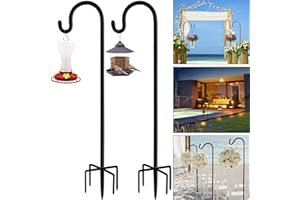 NMM Schäferhaken für den Außenbereich mit 5 Zinken, 96 cm Hirtenhaken, Metall Gartenstecker für Aufhängen von Solarlicht, Vogelfutterspendern, Laternen, Pflanzkörbe, und Hochzeits Dekoration (2 Stück)
