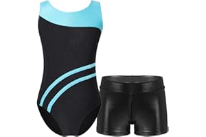 TSSOE Zweiteiliger Mädchen Turnanzug Gymnastikanzug kurzarm Turnbody Tanzbody mit Strass Shorts Tanzshorts Gymnastikbody Ballettkleidung
