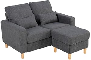 Hroth Loveseat Sofa with Ottoman and 2 Pillows，Fabric sofa with Storage Function, Small 2 Seater Sofa for Small Spaces, Modern Grey Office Sofa and Bedroom Sofa