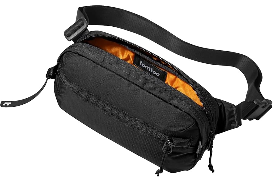 tomtoc Aviator-T33 1.5L Crossbody Sling Bag for Women Men - Lightweight Fanny Pack with Adjustable Strap, Water-Resistant, RFID Blocking - Travel Running Hiking Waist Pouch, Gift Idea(Black)