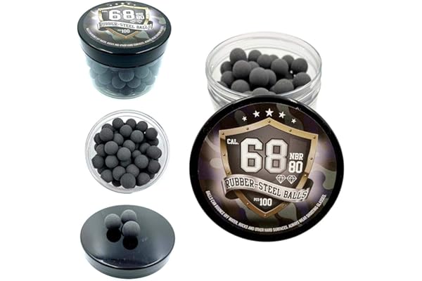 100 x Premium Quality Hard Mix Rubber Steel Balls Paintballs Reballs for Pistols in 68 Cal. Paintball Shooting Self Defense Billes Calibre .68 - Caoutchouc OU Caoutchouc DURCI