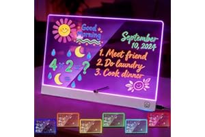 BlueXP Pizarra LED DIY blanca para niños 30×20 cm Tablero Luminoso Acrílico Reutilizable con 7 Rotuladores Neón 4 Sets de Pegatinas Papel de Historias Paños Regalo Creativo Estudiantes & Adolescentes