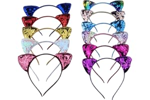 JRSHIRLEYLTD 11 Stück Glitzer Katze Haar Hoops,Katzenohren Haarreif Set,Metall katzenohren Stirnband Pailletten,Cat Ears Stirnbänder Mädchen Haarschmuck Für Geburtstagsparty Cosplay