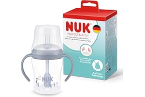 NUK Perfect Match Lern-Trinkflasche mit Strohhalm | 8+ Monate | 150 ml | Auslaufsicherer Baby-Strohhalmbecher | Rutschfeste Griffe | Blau | 1 Stück