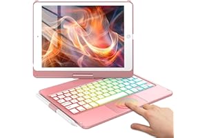 KARFUN Custodia Tastiera per iPad 9a Generazione 10.2'' 2021, 360° Flip Cover Rigida Sottile e Rigida, Bluetooth Wireless con 7 Retroilluminazione Auto Sleep Wake (10.2" Oro Rosa)