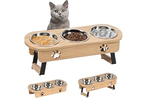 GHIAKQYT Podwyższone miski na karmę – stacja do karmienia kotów, 3 miski podwyższone, miska dla kota z regulacją wysokości, miska na karmę ze stojakiem, ze stali nierdzewnej, miska na karmę dla kotów