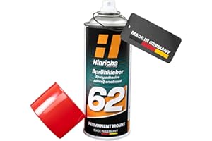 Hinrichs Spray Adhésif 400 ml, Colle Extra Forte et Étanche pour Toitures, Tissus, Plastique, Papier, Carton, Polystyrène, Métal et Bien Plus – Bricolage, Loisirs Créatifs et Réparations Auto