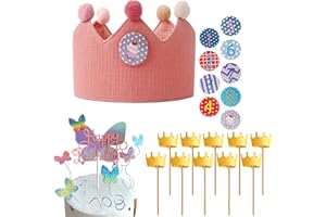 DALAETUS 25 Stück Geburtstagskrone Musselin Set, Krone Geburtstag mit Abzeichen, Einlagen, Geburtstagskrone Kinder für Mädchen Jungen Babys im Alter von 1-9 Jahren für Geburtstagsdekorationen Props