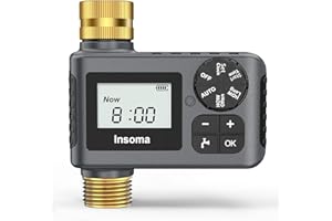 INSOMA Sprinkler Timer with Brass Inlet and Outlet, Programmable Water Timer for Outdoor Garden Hose, Hose Timers with Rain Delay/Manual/Auto Mode, Drip Irrigation and Lawn Watering System, 1 Outlet